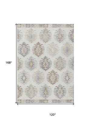 HomeRoots 5' Southwestern Area Rug in Ivory, Khaki & Gray - Durable, Washable Design for Indoor & Outdoor Spaces 10' X 14' 615145