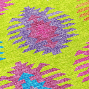 HomeRoots 5' Vibrant Southwestern Indoor Outdoor Area Rug in Lime Green, Pink, and Purple – Washable & Durable 5' X 8' 615147