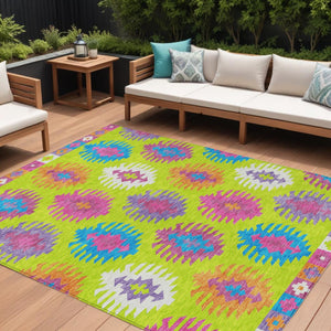 HomeRoots 5' Vibrant Southwestern Indoor Outdoor Area Rug in Lime Green, Pink, and Purple – Washable & Durable 8' X 10' 615149