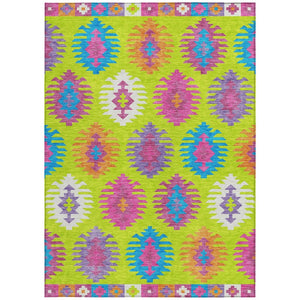 HomeRoots 5' Vibrant Southwestern Indoor Outdoor Area Rug in Lime Green, Pink, and Purple – Washable & Durable 8' X 10' 615149