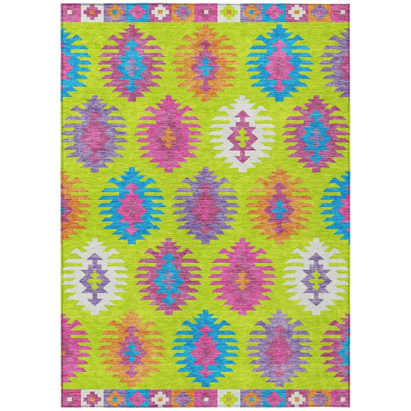 HomeRoots 5' Vibrant Southwestern Indoor Outdoor Area Rug in Lime Green, Pink, and Purple – Washable & Durable 10' X 14' 615151