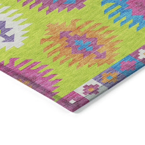HomeRoots 5' Vibrant Southwestern Indoor Outdoor Area Rug in Lime Green, Pink, and Purple – Washable & Durable 10' X 14' 615151