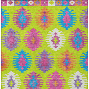 HomeRoots 5' Vibrant Southwestern Indoor Outdoor Area Rug in Lime Green, Pink, and Purple – Washable & Durable 10' X 14' 615151