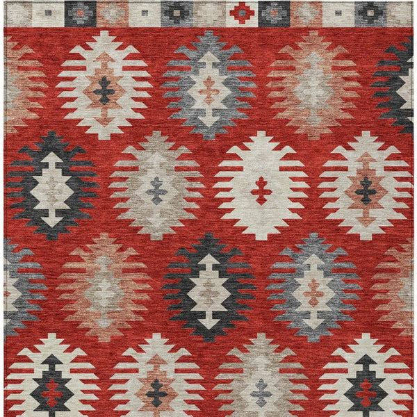 HomeRoots 5' Vibrant Southwestern Washable Area Rug in Red, Ivory, and Salmon for Indoor Outdoor Use 5' X 8' 615165