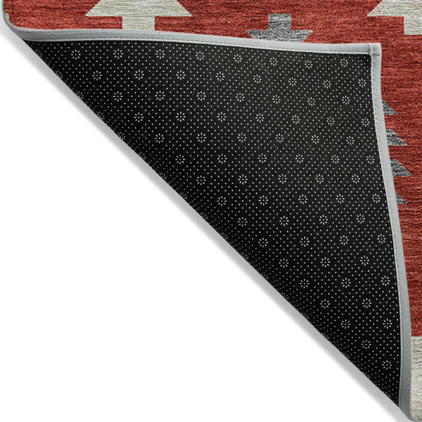 HomeRoots 5' Vibrant Southwestern Washable Area Rug in Red, Ivory, and Salmon for Indoor Outdoor Use 5' X 8' 615165