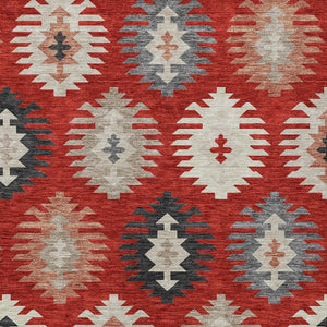 HomeRoots 5' Vibrant Southwestern Washable Area Rug in Red, Ivory, and Salmon for Indoor Outdoor Use 5' X 8' 615165