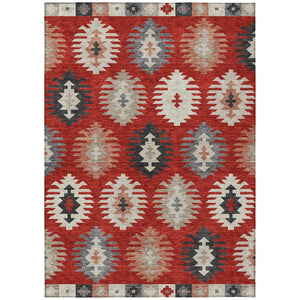 HomeRoots 5' Vibrant Southwestern Washable Area Rug in Red, Ivory, and Salmon for Indoor Outdoor Use 8' X 10' 615167
