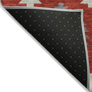 HomeRoots 5' Vibrant Southwestern Washable Area Rug in Red, Ivory, and Salmon for Indoor Outdoor Use 8' X 10' 615167