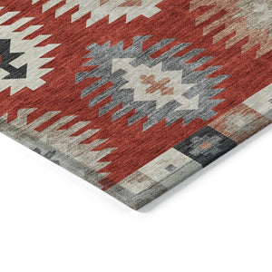 HomeRoots 5' Vibrant Southwestern Washable Area Rug in Red, Ivory, and Salmon for Indoor Outdoor Use 8' X 10' 615167