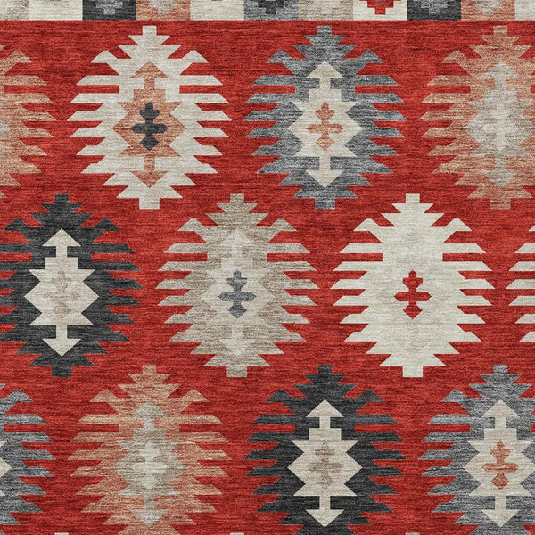 HomeRoots 5' Vibrant Southwestern Washable Area Rug in Red, Ivory, and Salmon for Indoor Outdoor Use 8' X 10' 615167
