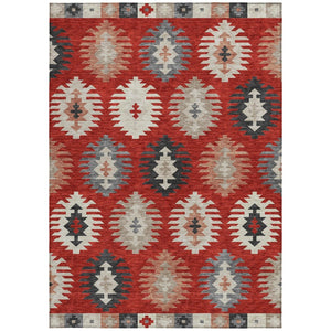 HomeRoots 5' Vibrant Southwestern Washable Area Rug in Red, Ivory, and Salmon for Indoor Outdoor Use 9' X 12' 615168