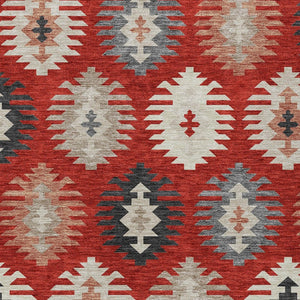 HomeRoots 5' Vibrant Southwestern Washable Area Rug in Red, Ivory, and Salmon for Indoor Outdoor Use 10' X 14' 615169