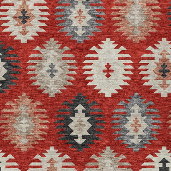 HomeRoots 5' Vibrant Southwestern Washable Area Rug in Red, Ivory, and Salmon for Indoor Outdoor Use 10' X 14' 615169