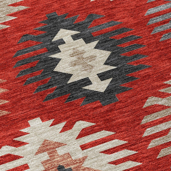 HomeRoots 5' Vibrant Southwestern Washable Area Rug in Red, Ivory, and Salmon for Indoor Outdoor Use 10' X 14' 615169