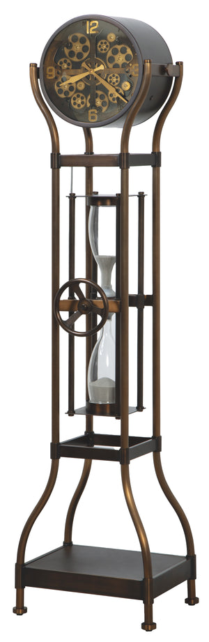 Hekman Furniture 615170 Aged Bronze Hourglass Grandfather Clock With Led Lighting & Handwheel Display Shelf  Hourglass Iv Grandfather Clock 615170