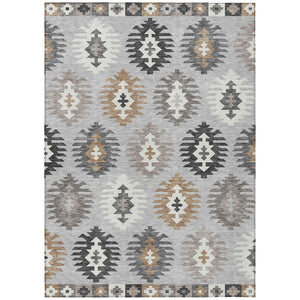 HomeRoots 5' Southwestern Washable Area Rug in Silver Beige and Charcoal – Perfect for Indoor & Outdoor Spaces 5' X 8' 615171