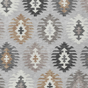 HomeRoots 5' Southwestern Washable Area Rug in Silver Beige and Charcoal – Perfect for Indoor & Outdoor Spaces 5' X 8' 615171