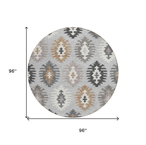 HomeRoots 5' Southwestern Washable Area Rug in Silver Beige and Charcoal – Perfect for Indoor & Outdoor Spaces 8' Round 615172