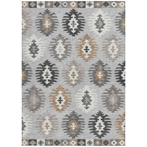 HomeRoots 5' Southwestern Washable Area Rug in Silver Beige and Charcoal – Perfect for Indoor & Outdoor Spaces 8' X 10' 615173