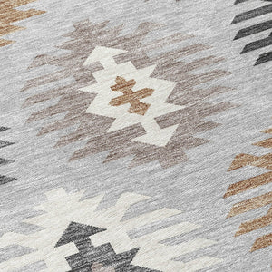 HomeRoots 5' Southwestern Washable Area Rug in Silver Beige and Charcoal – Perfect for Indoor & Outdoor Spaces 8' X 10' 615173