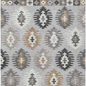 HomeRoots 5' Southwestern Washable Area Rug in Silver Beige and Charcoal – Perfect for Indoor & Outdoor Spaces 9' X 12' 615174