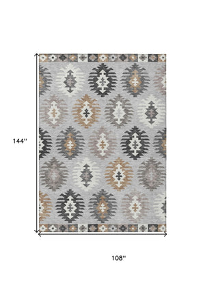 HomeRoots 5' Southwestern Washable Area Rug in Silver Beige and Charcoal – Perfect for Indoor & Outdoor Spaces 9' X 12' 615174