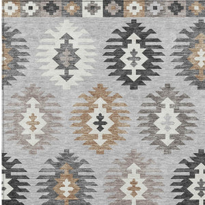 HomeRoots 5' Southwestern Washable Area Rug in Silver Beige and Charcoal – Perfect for Indoor & Outdoor Spaces 9' X 12' 615174