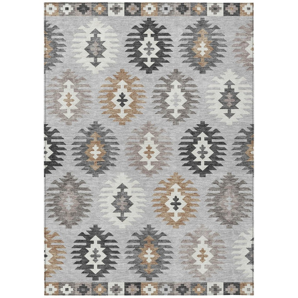 HomeRoots 5' Southwestern Washable Area Rug in Silver Beige and Charcoal – Perfect for Indoor & Outdoor Spaces 10' X 14' 615175