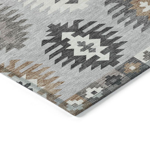 HomeRoots 5' Southwestern Washable Area Rug in Silver Beige and Charcoal – Perfect for Indoor & Outdoor Spaces 10' X 14' 615175