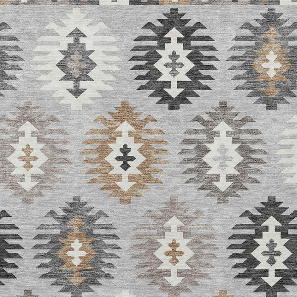 HomeRoots 5' Southwestern Washable Area Rug in Silver Beige and Charcoal – Perfect for Indoor & Outdoor Spaces 10' X 14' 615175