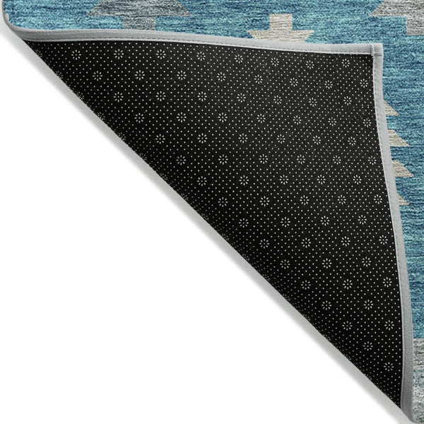 HomeRoots 5' Teal Blue Ivory and Gray Southwestern Area Rug - Durable, Washable, Indoor/Outdoor Charm for Any Space 5' X 8' 615177
