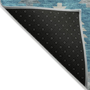 HomeRoots 5' Teal Blue Ivory and Gray Southwestern Area Rug - Durable, Washable, Indoor/Outdoor Charm for Any Space 8' X 10' 615179