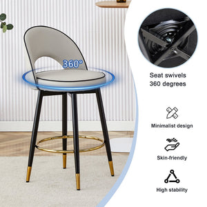 English Elm 360 Swivel Pu Leather Barstools Set of Two with Matte Black Legs for Kitchen or Bar W1151P265583