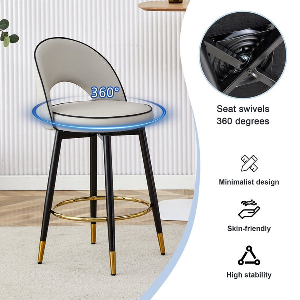 English Elm 360 Swivel Pu Leather Barstools Set of Two with Matte Black Legs for Kitchen or Bar W1151P265583