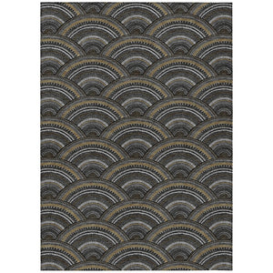 HomeRoots 5' Bold Geometric Black, Ivory & Gold Washable Area Rug for Indoor & Outdoor Style and Durability 5' X 8' 615183