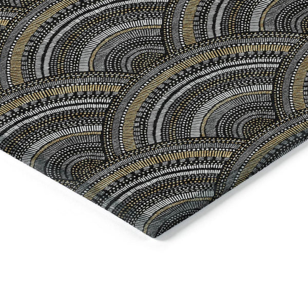 HomeRoots 5' Bold Geometric Black, Ivory & Gold Washable Area Rug for Indoor & Outdoor Style and Durability 5' X 8' 615183