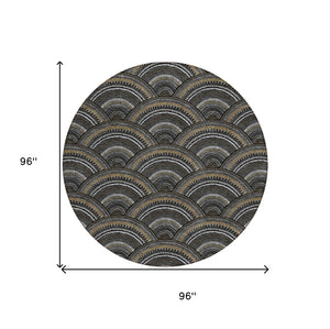 HomeRoots 5' Bold Geometric Black, Ivory & Gold Washable Area Rug for Indoor & Outdoor Style and Durability 8' Round 615184