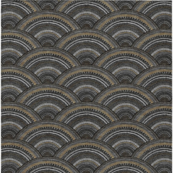 HomeRoots 5' Bold Geometric Black, Ivory & Gold Washable Area Rug for Indoor & Outdoor Style and Durability 8' X 10' 615185