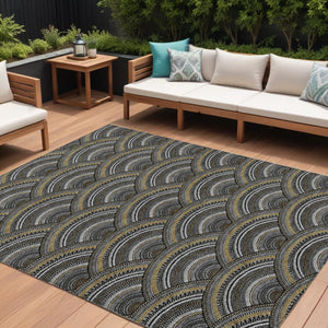 HomeRoots 5' Bold Geometric Black, Ivory & Gold Washable Area Rug for Indoor & Outdoor Style and Durability 8' X 10' 615185