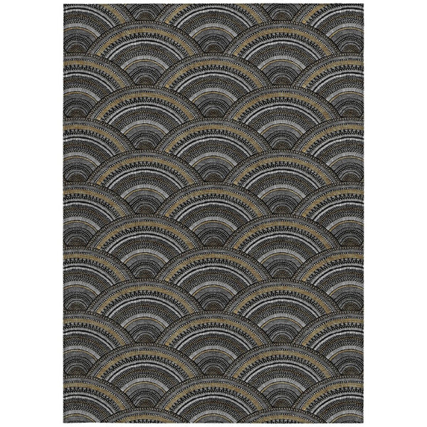 HomeRoots 5' Bold Geometric Black, Ivory & Gold Washable Area Rug for Indoor & Outdoor Style and Durability 9' X 12' 615186