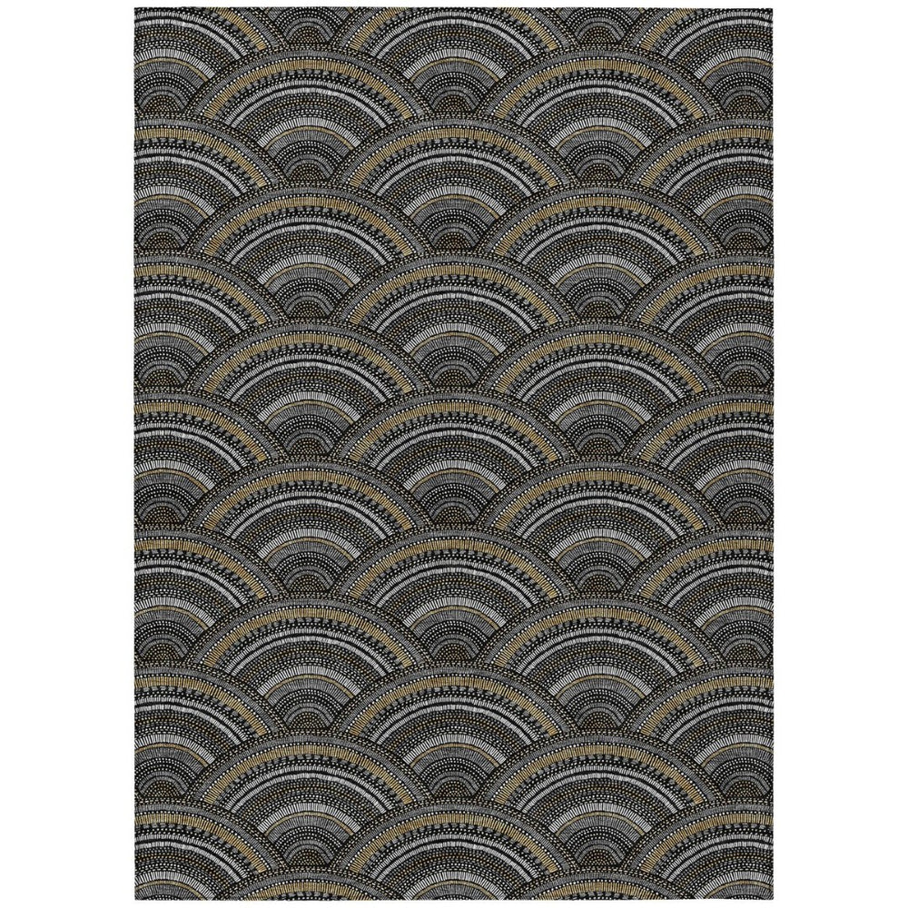 HomeRoots 5' Bold Geometric Black, Ivory & Gold Washable Area Rug for Indoor & Outdoor Style and Durability 9' X 12' 615186