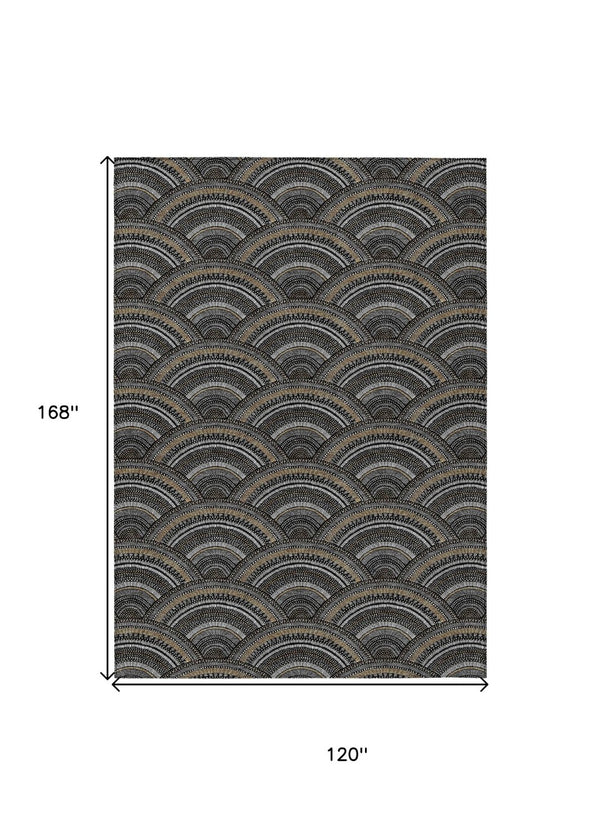 HomeRoots 5' Bold Geometric Black, Ivory & Gold Washable Area Rug for Indoor & Outdoor Style and Durability 10' X 14' 615187
