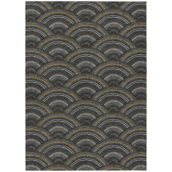 HomeRoots 5' Bold Geometric Black, Ivory & Gold Washable Area Rug for Indoor & Outdoor Style and Durability 10' X 14' 615187