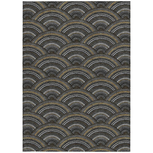 HomeRoots 5' Bold Geometric Black, Ivory & Gold Washable Area Rug for Indoor & Outdoor Style and Durability 10' X 14' 615187