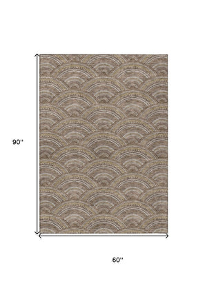 HomeRoots 5' Geometric Washable Area Rug in Brown, Beige, and Taupe - Perfect for Indoor & Outdoor Spaces! 5' X 8' 615189