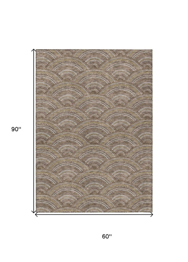 HomeRoots 5' Geometric Washable Area Rug in Brown, Beige, and Taupe - Perfect for Indoor & Outdoor Spaces! 5' X 8' 615189
