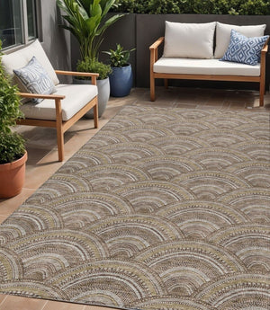 HomeRoots 5' Geometric Washable Area Rug in Brown, Beige, and Taupe - Perfect for Indoor & Outdoor Spaces! 5' X 8' 615189