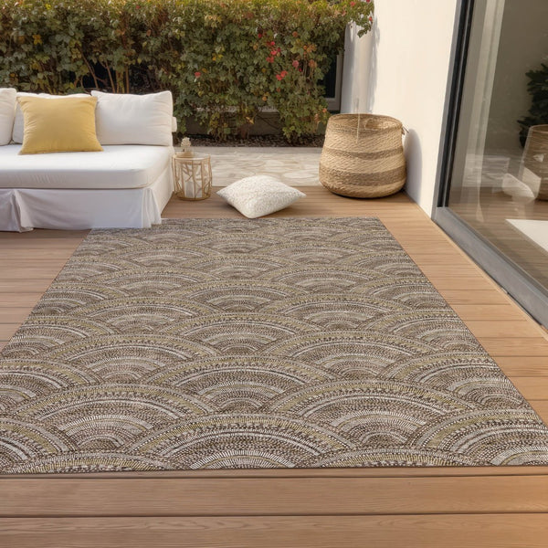 HomeRoots 5' Geometric Washable Area Rug in Brown, Beige, and Taupe - Perfect for Indoor & Outdoor Spaces! 5' X 8' 615189