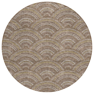 HomeRoots 5' Geometric Washable Area Rug in Brown, Beige, and Taupe - Perfect for Indoor & Outdoor Spaces! 8' Round 615190