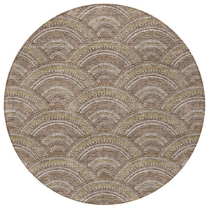 HomeRoots 5' Geometric Washable Area Rug in Brown, Beige, and Taupe - Perfect for Indoor & Outdoor Spaces! 8' Round 615190